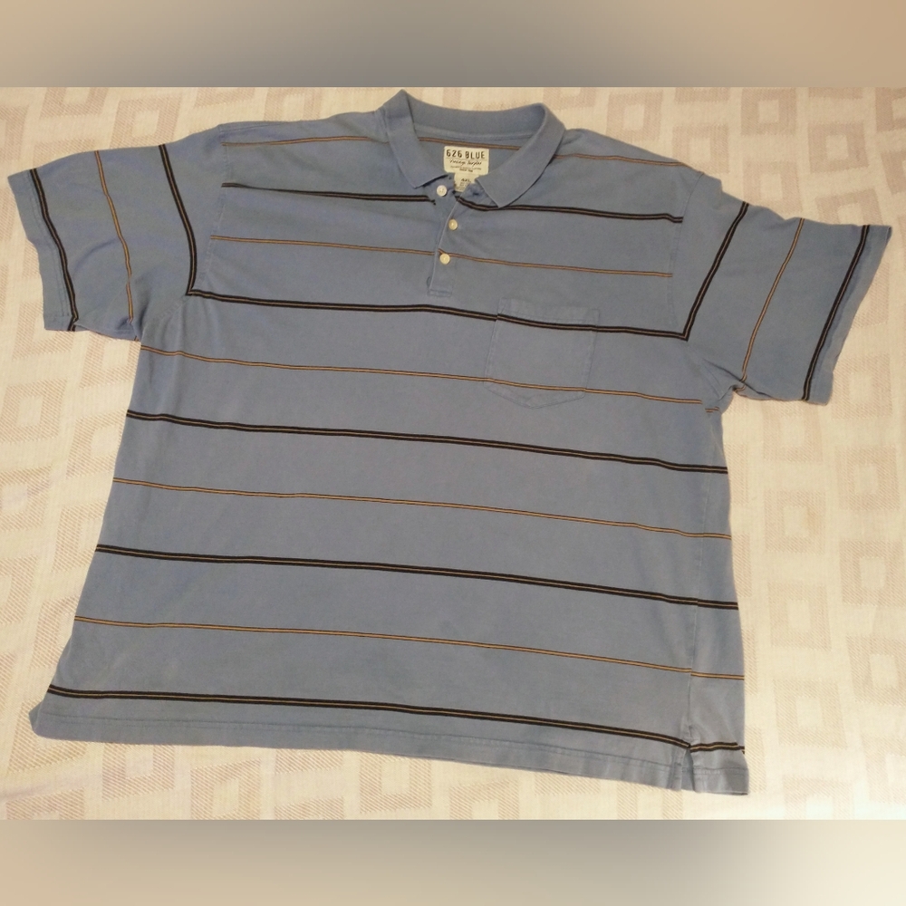 626 Blue Vintage Surplus Short Sleeve Collared Polo Shirt Blue Men's Plus 4XL